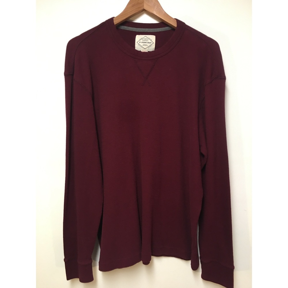 St. John's Bay Thermal Shirt Mens XXL Maroon Long Sleeve Waffle Knit Cotton